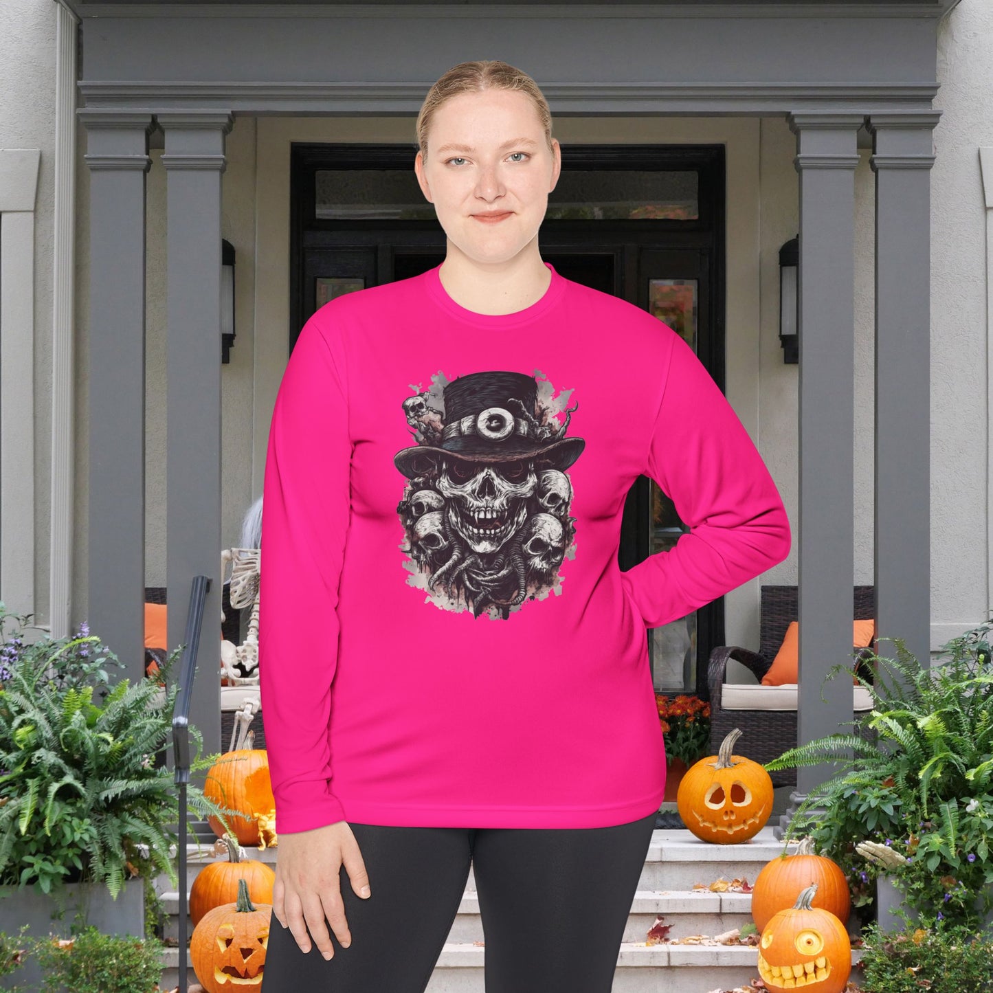 Creepy Skull w/Top Hat Adult Long Sleeve Tee