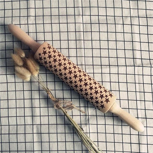 Embossed Wooden Rolling Pin – Decorative Cookie & Pastry Dough Roller with Floral, Animal, Music, Galaxy & Novelty Designs