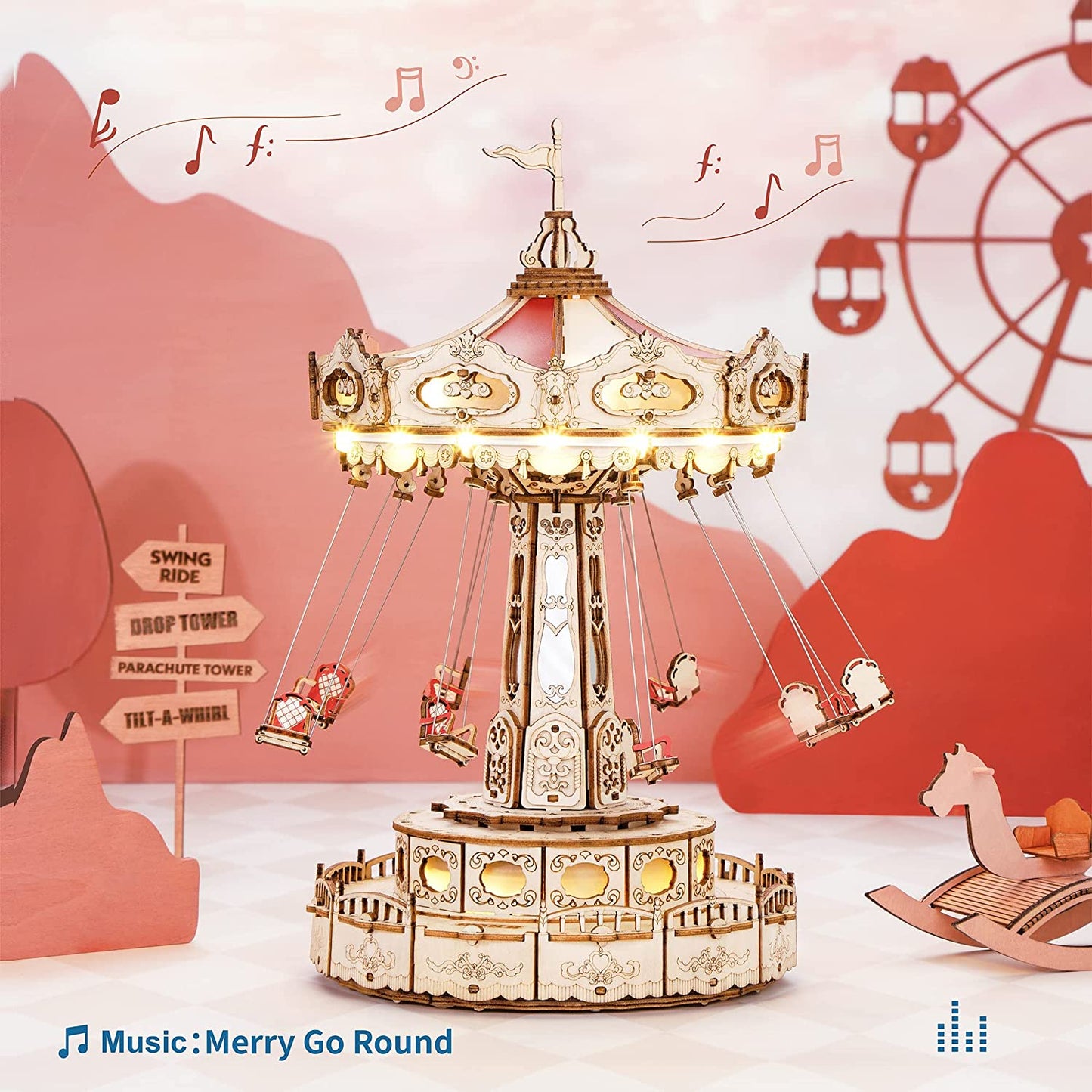 Carnival Swing Ride Mechanical Wooden Music Box Kit