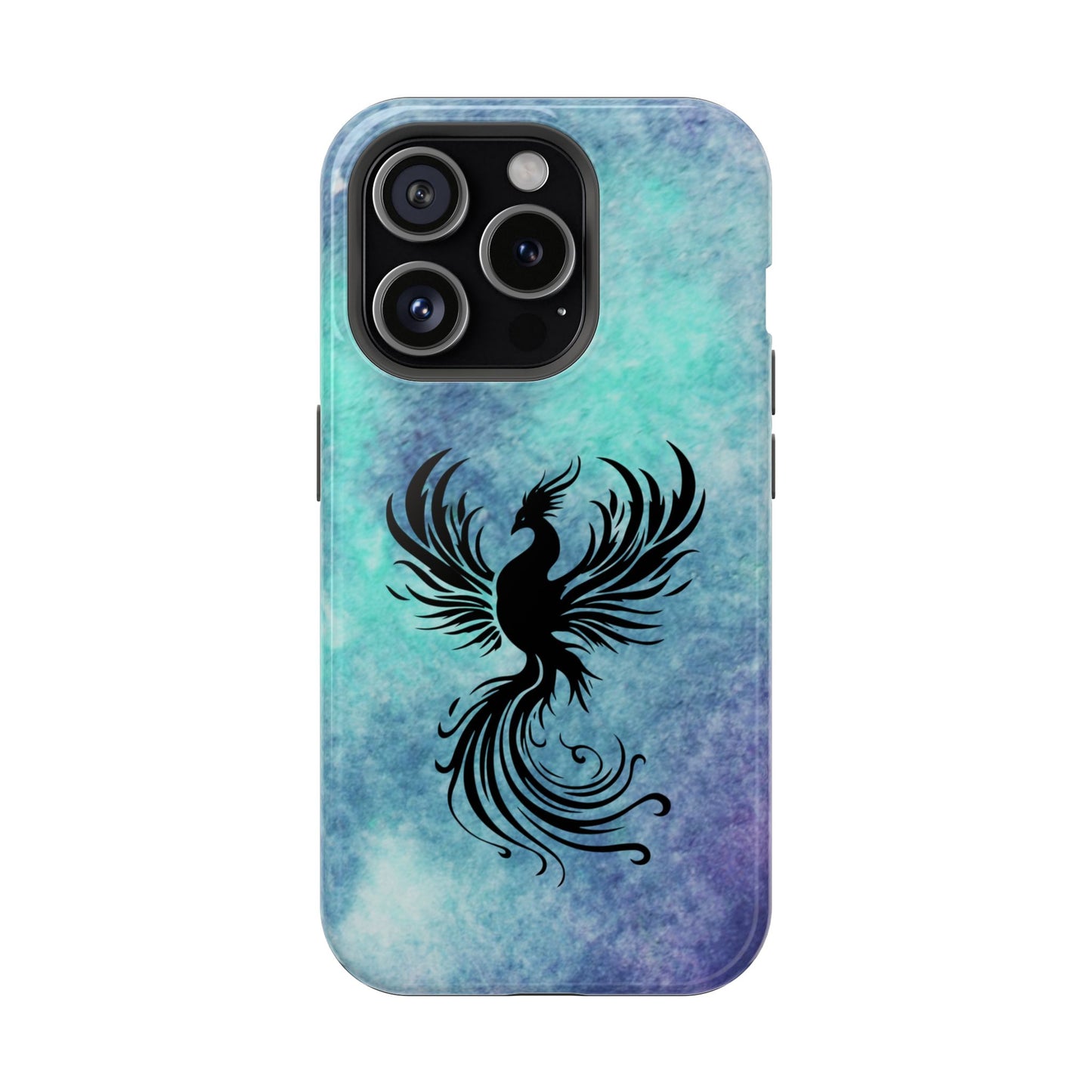 Phoenix Silhouette Over Teal Nebula MagSafe® Compatible Tough Case for iPhone