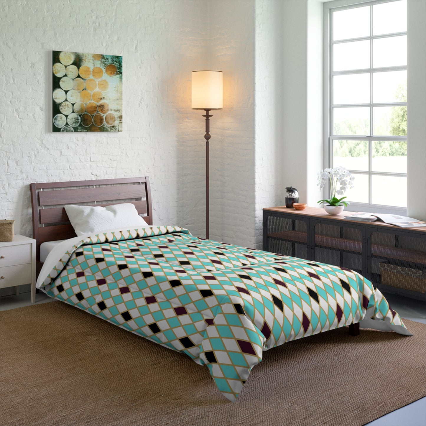 Teal Mosaic Harlequin Comforter