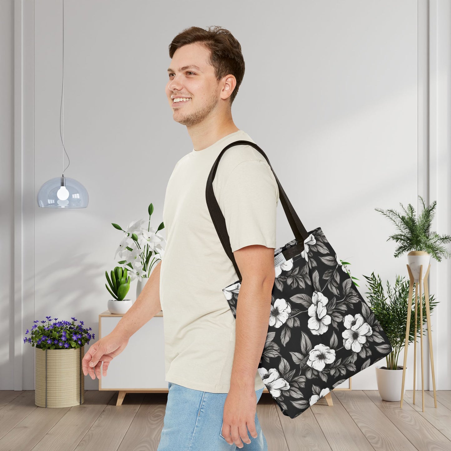 Black & White Daisies Canvas Tote Bag