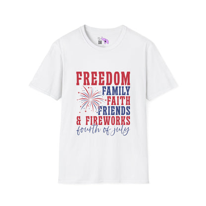 Freedom Family Faith Friends Fireworks 4th of July T-shirt