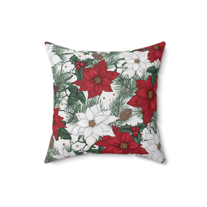 Winter Poinsettia Garden Throw Pillow