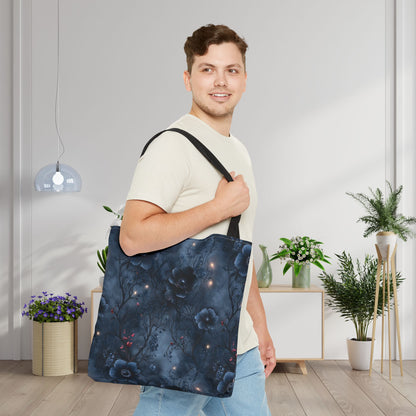Black Roses & Vines Forget-Me-Nots Canvas Tote Bag