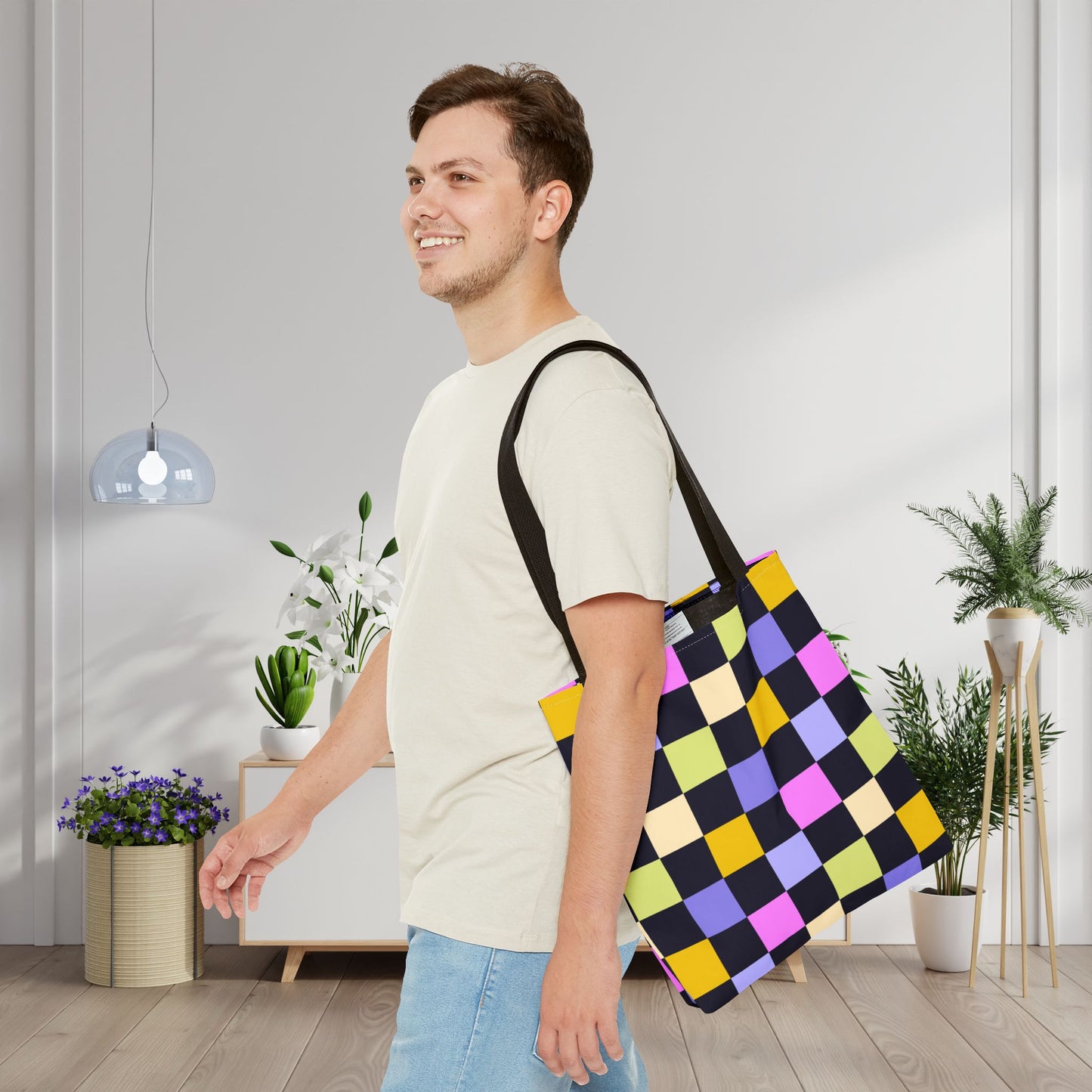 Joyful Checkerboard Canvas Tote Bag