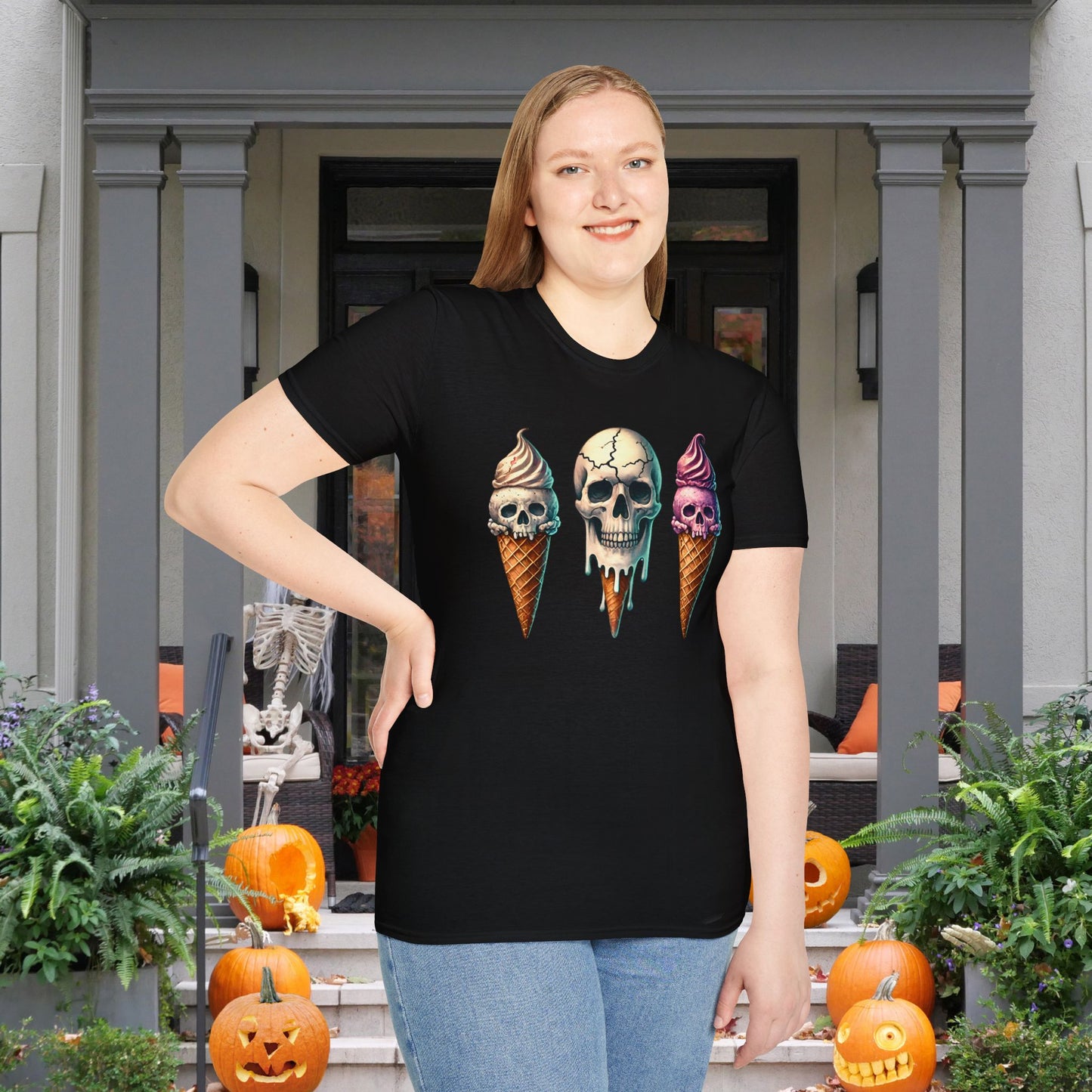 Ice Cream Cone Skull Adult T-shirt