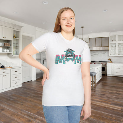 Mom (Teal/Pink Cheetah Print) Adult T-shirt