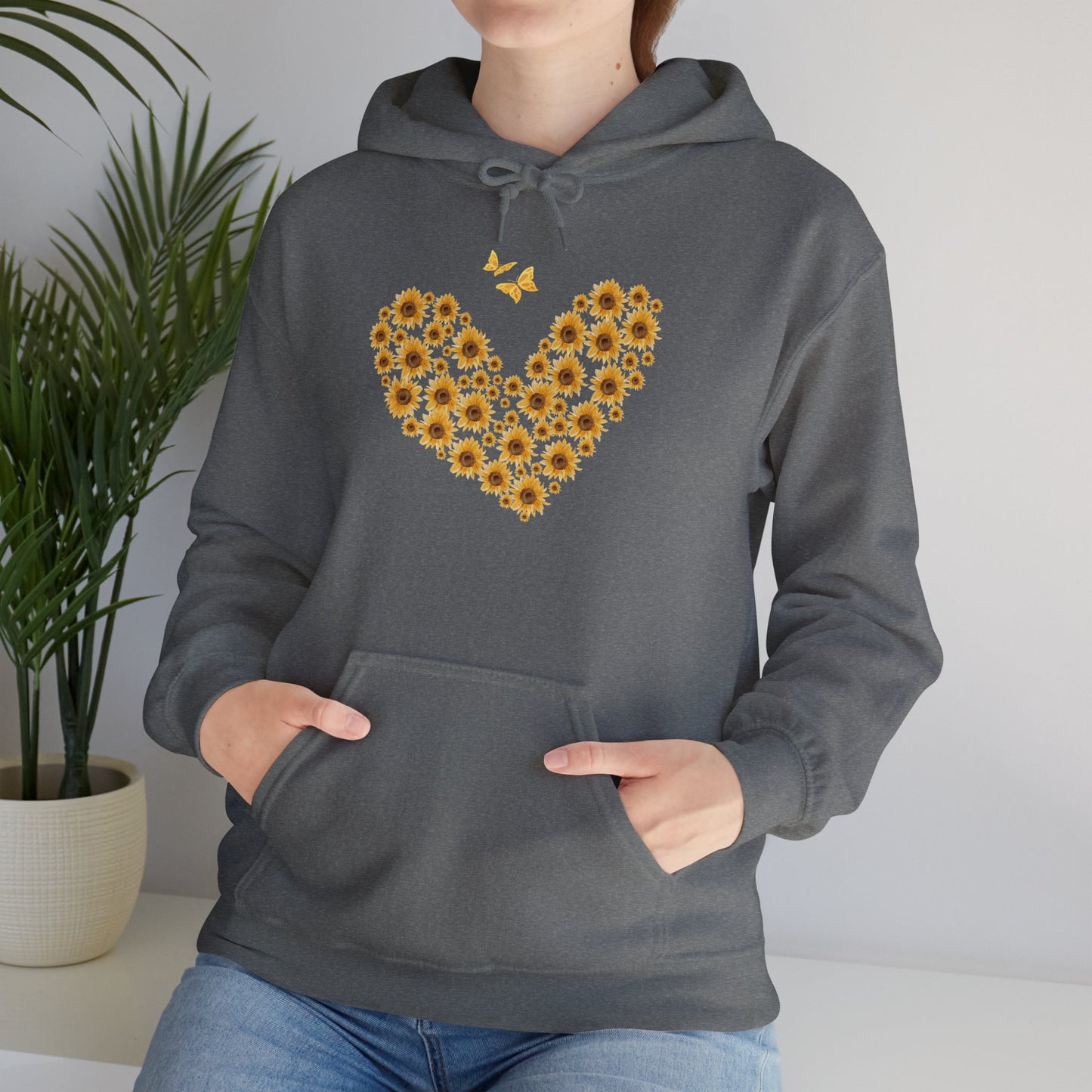 Sunflower Heart & Butterflies Heavy Blend™ Hooded Sweatshirt