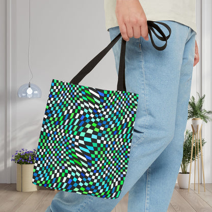 Warped Green Checkered Canvas Tote Bag