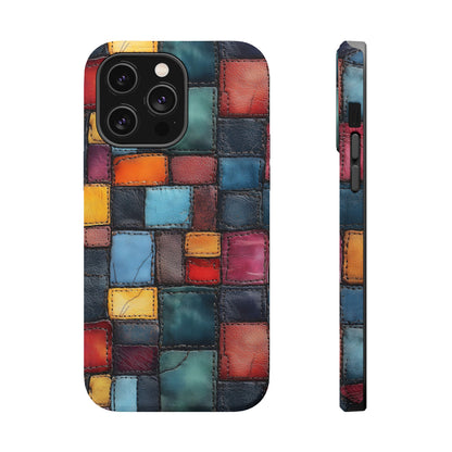 Coloerful Leather Patchwork MagSafe® Compatible Tough Case for iPhone