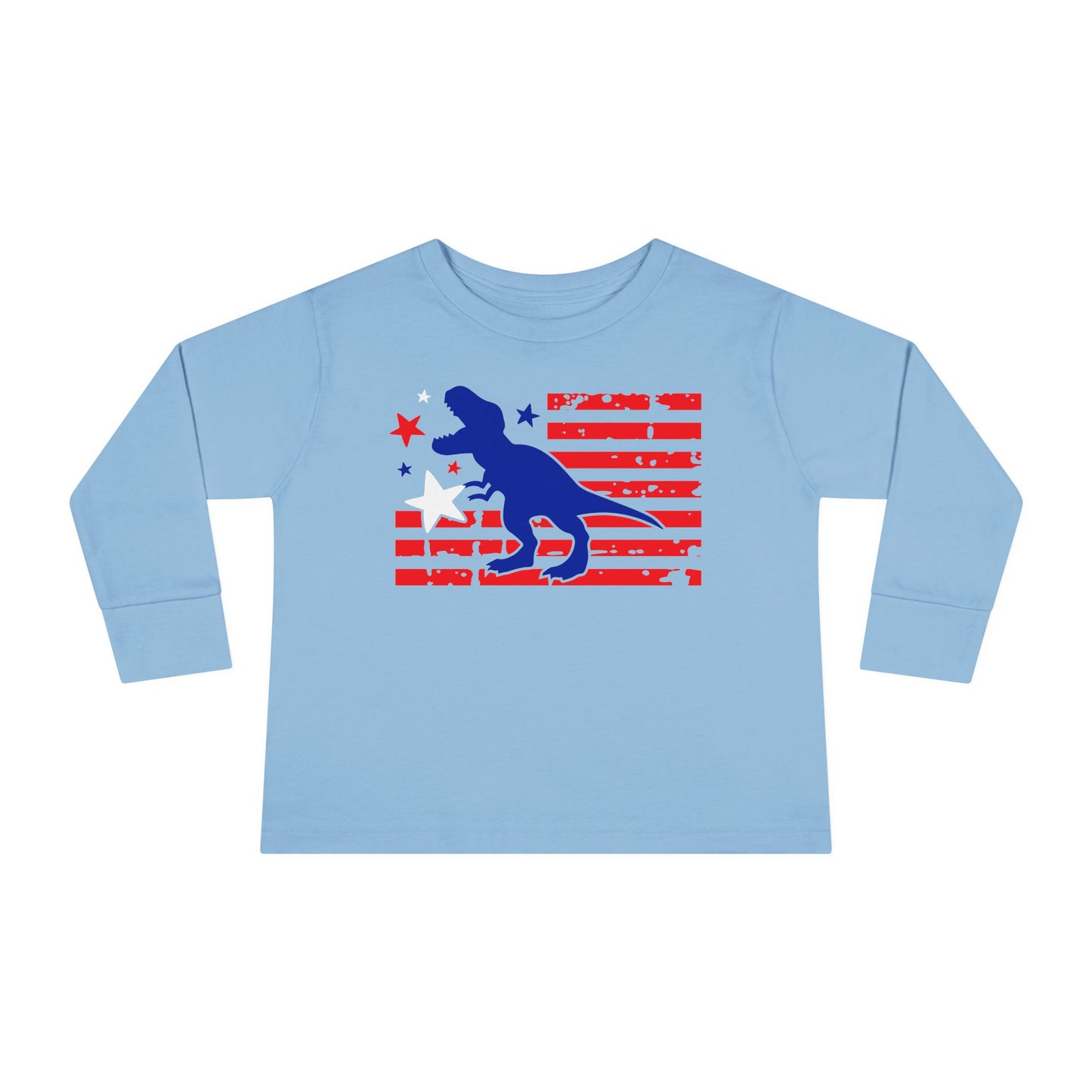 Distressed Patriotic T-Rex  Toddler Long Sleeve Tee