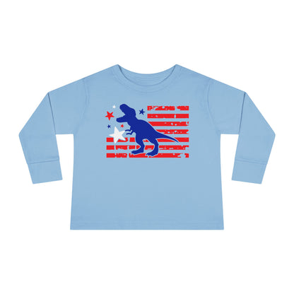 Distressed Patriotic T-Rex  Toddler Long Sleeve Tee