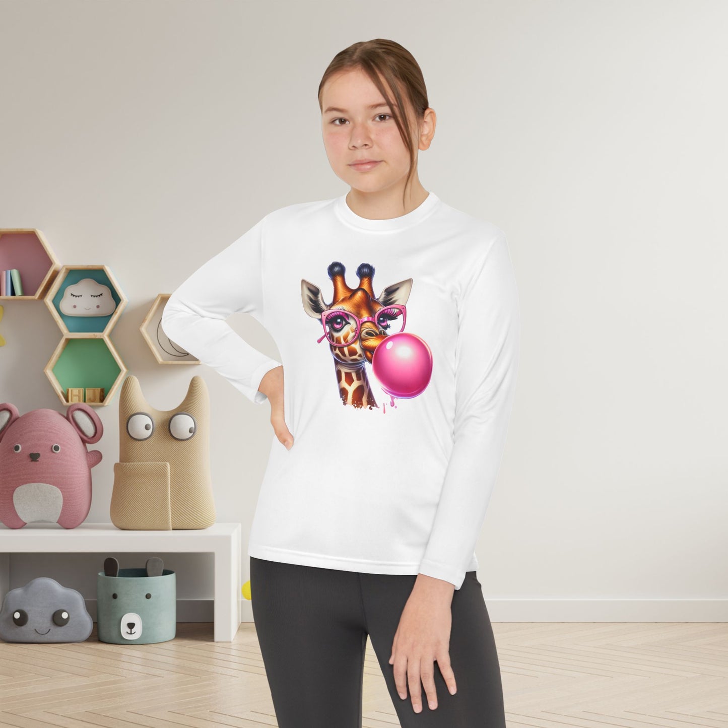 Girraffe Blowing Bubble Youth Long Sleeve Tee