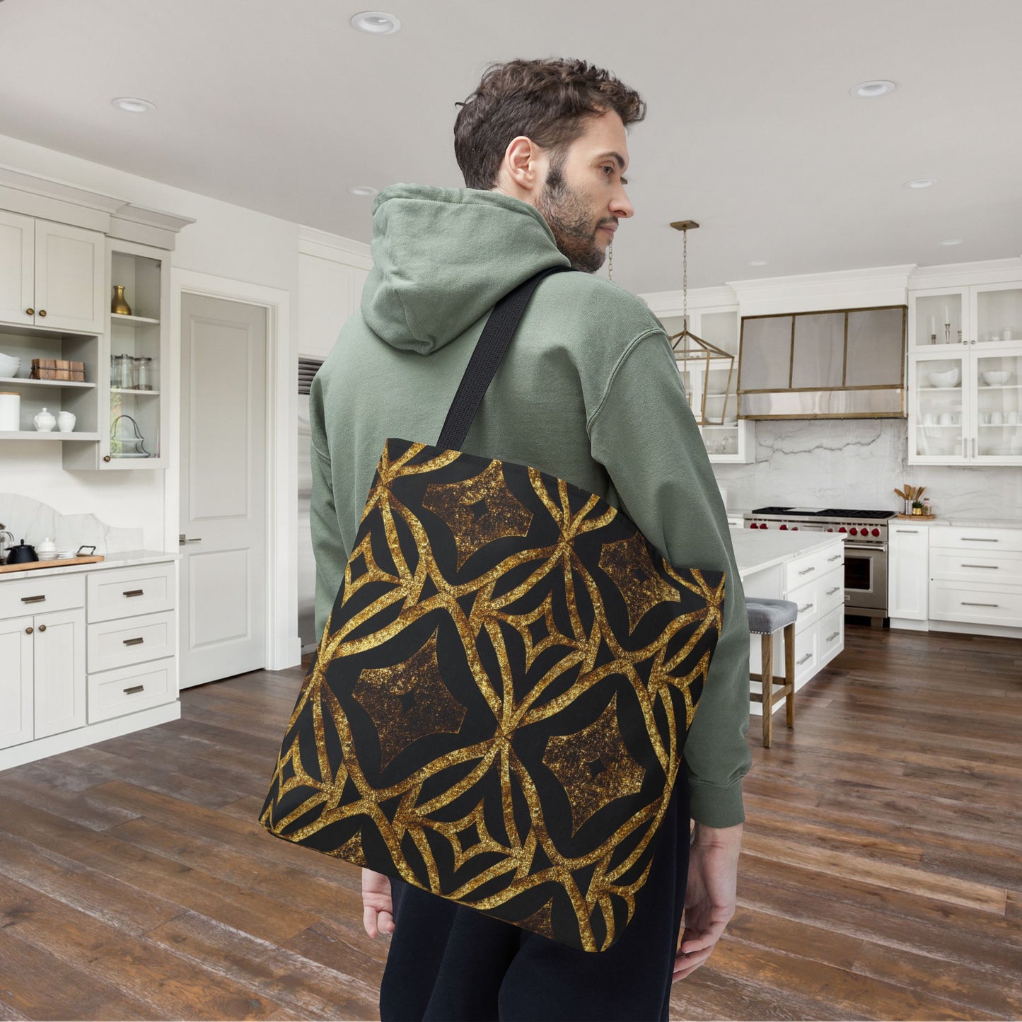 Golden Star Lattice Canvas Tote Bag