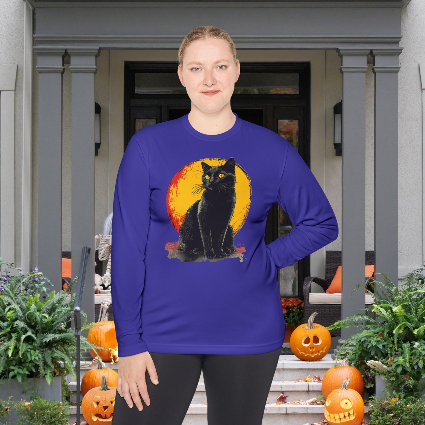 Black Cat Over Moon Adult Long Sleeve Tee