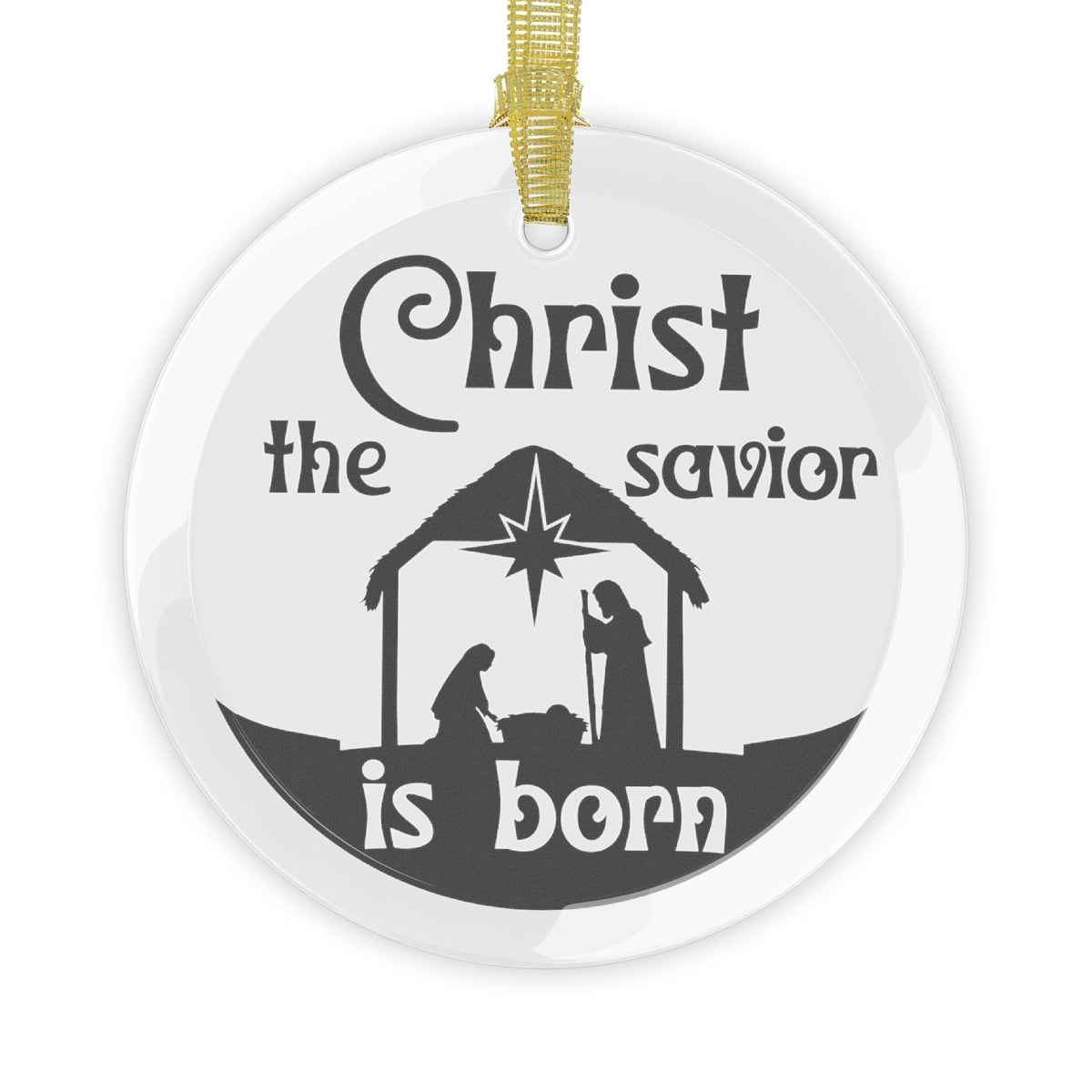 Christ The Savior Is Born (No Background) Glass Ornament