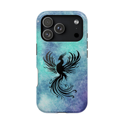 Phoenix Silhouette Over Teal Nebula MagSafe® Compatible Tough Case for iPhone
