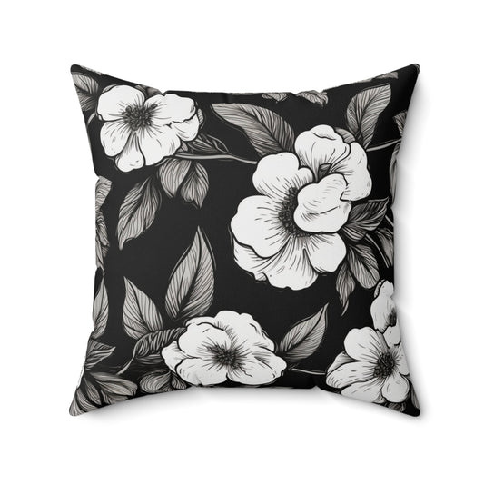 Black & White Daisies Throw Pillow