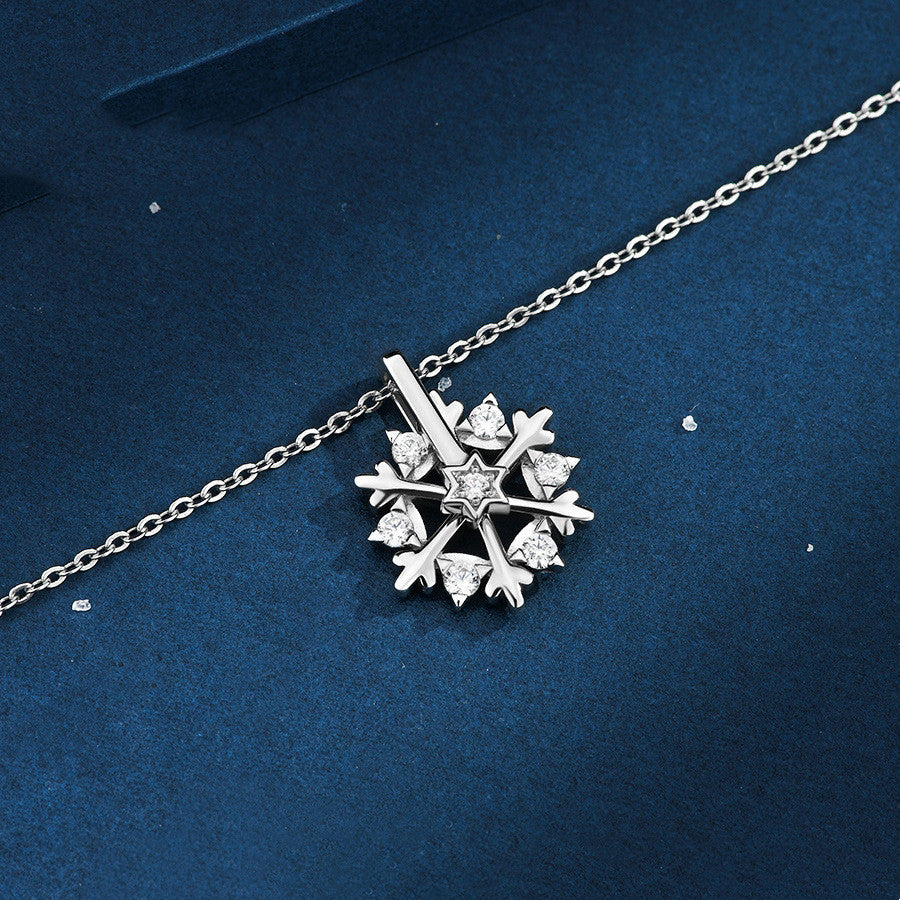 White Gold & Rose Gold Spinning Snowflake Necklace