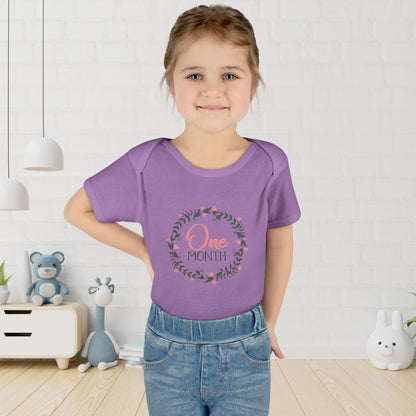 Pink Milestone Wreath Onesie-One Month