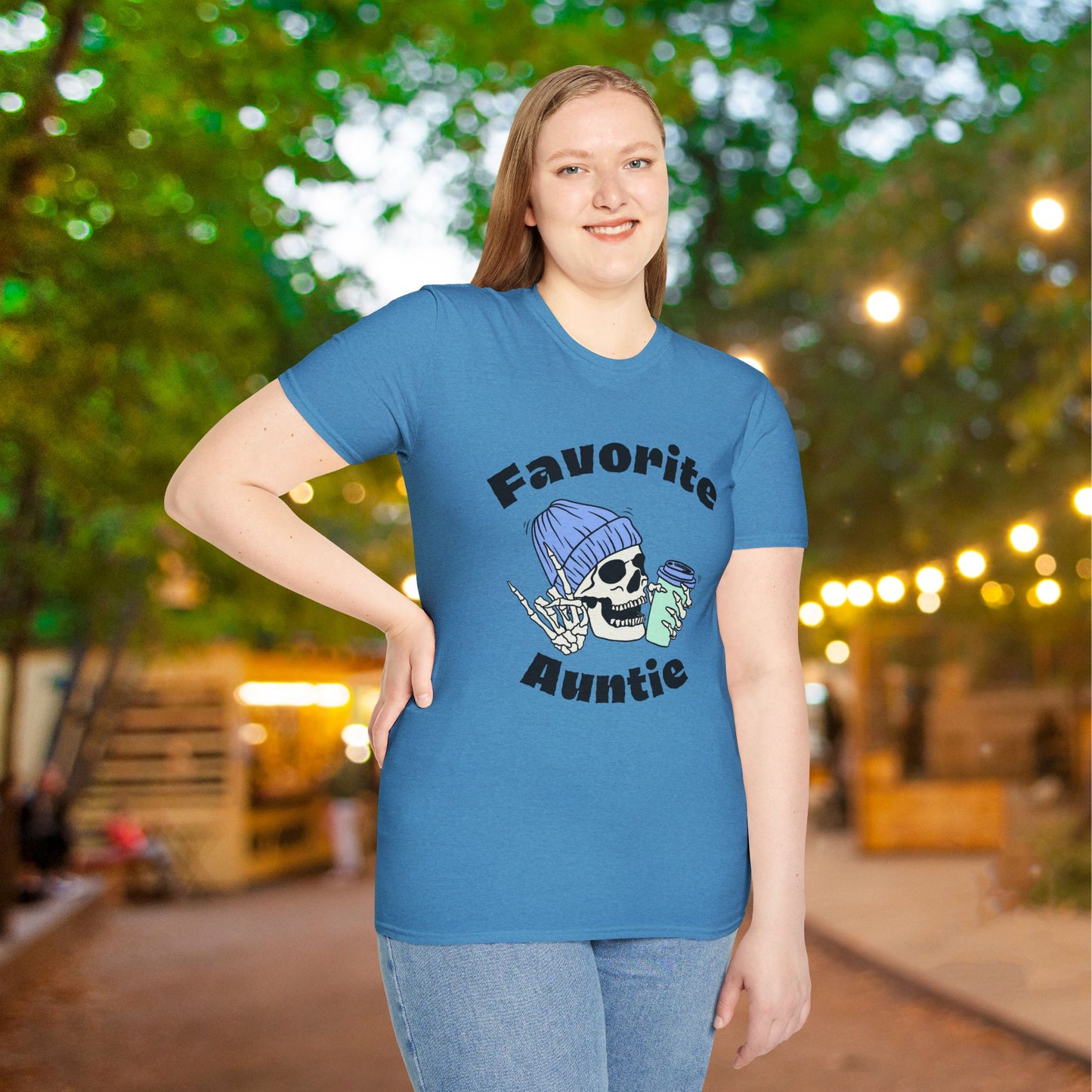 Favorite Auntie Skull Green/Blue Adult T-shirt