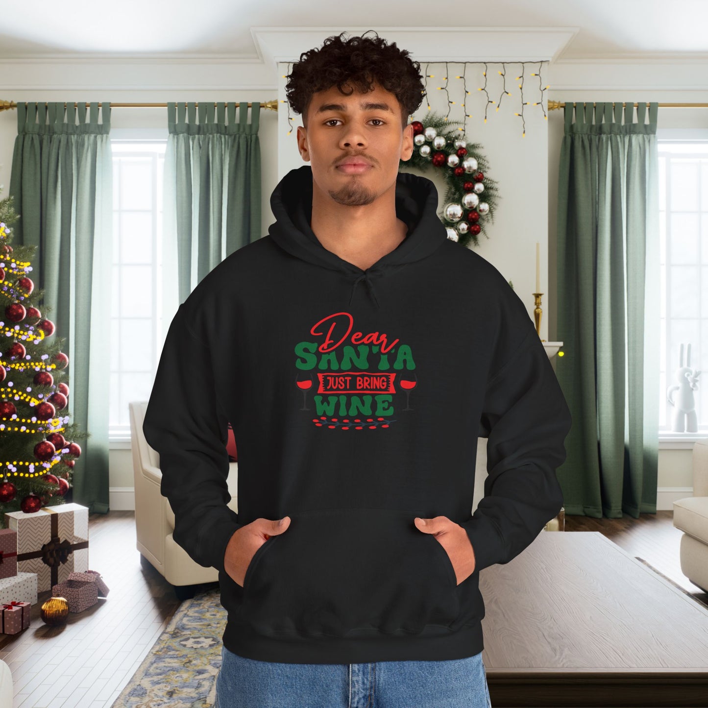 Dear Santa Just Bring Wine Adult Heavy Blend™ Hooded Sweatshirt