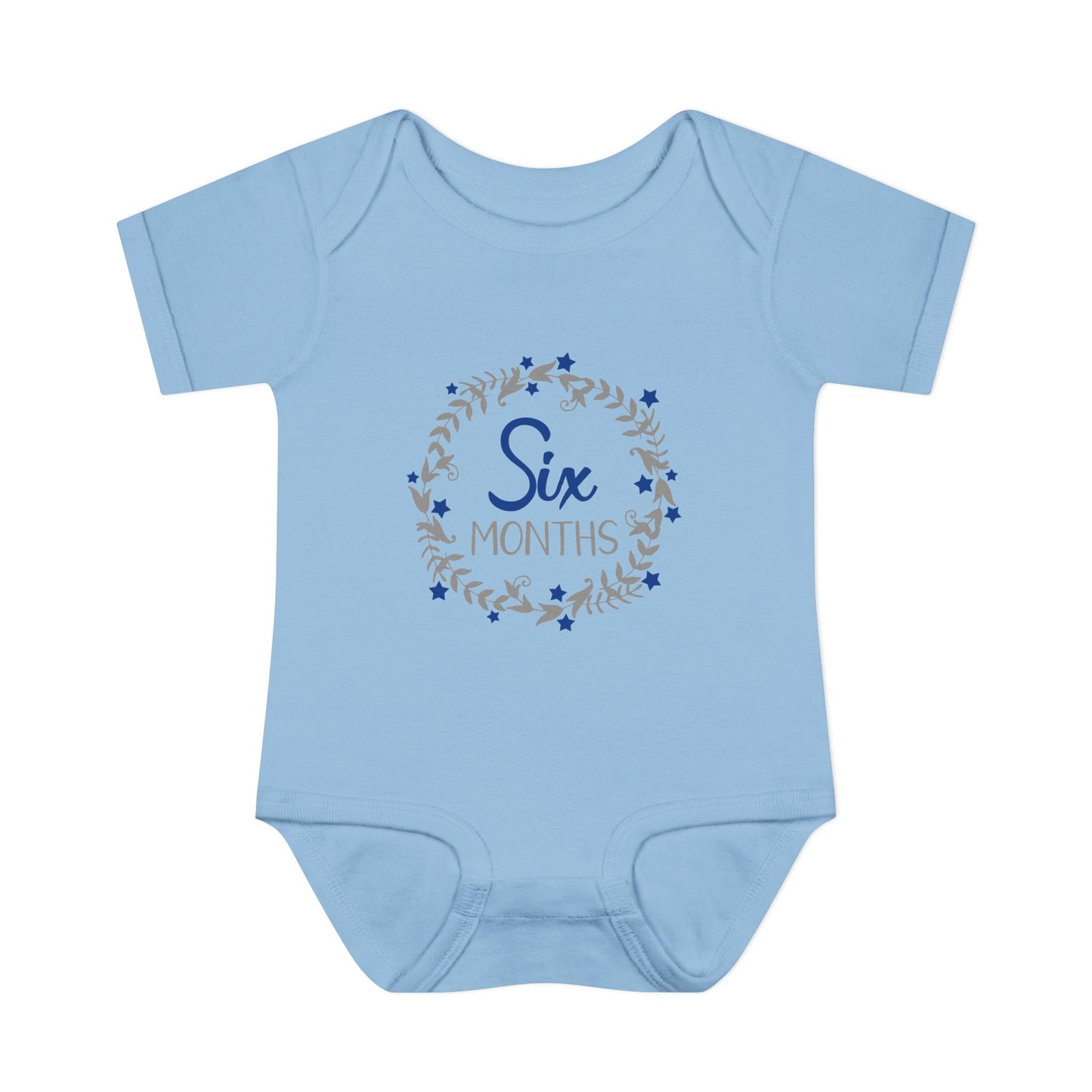 Blue Milestone Wreath Onesie-Six Months