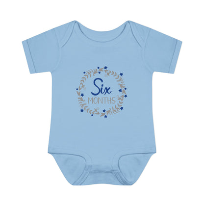 Blue Milestone Wreath Onesie-Six Months
