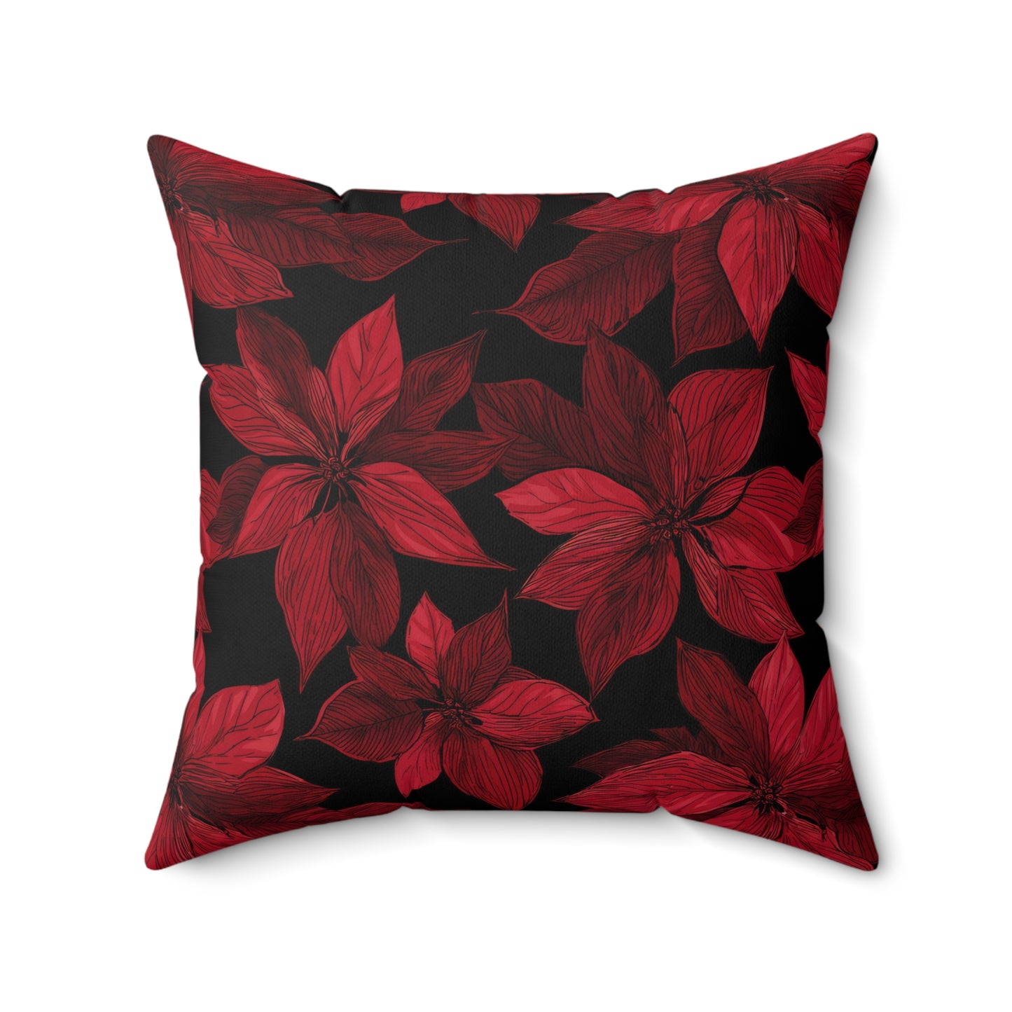 Midnight Poinsettia Garden Throw Pillow