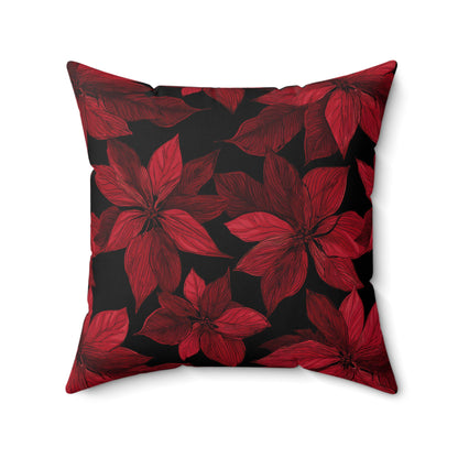 Midnight Poinsettia Garden Throw Pillow
