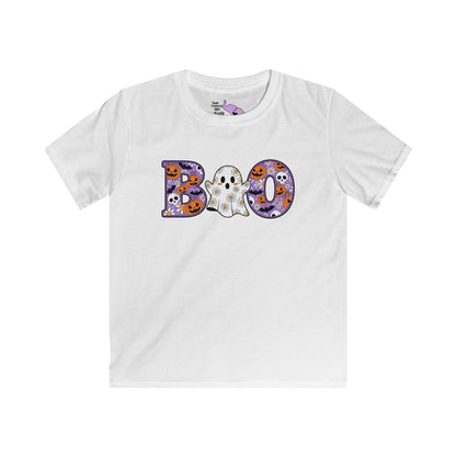 Cute Floral Boo w/Ghost Kids Softstyle Tee