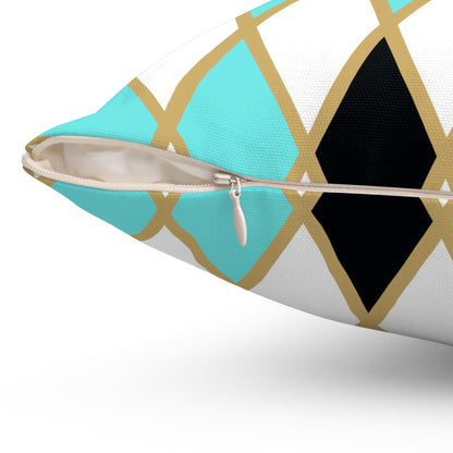Teal/White Harlequin Throw Pillow