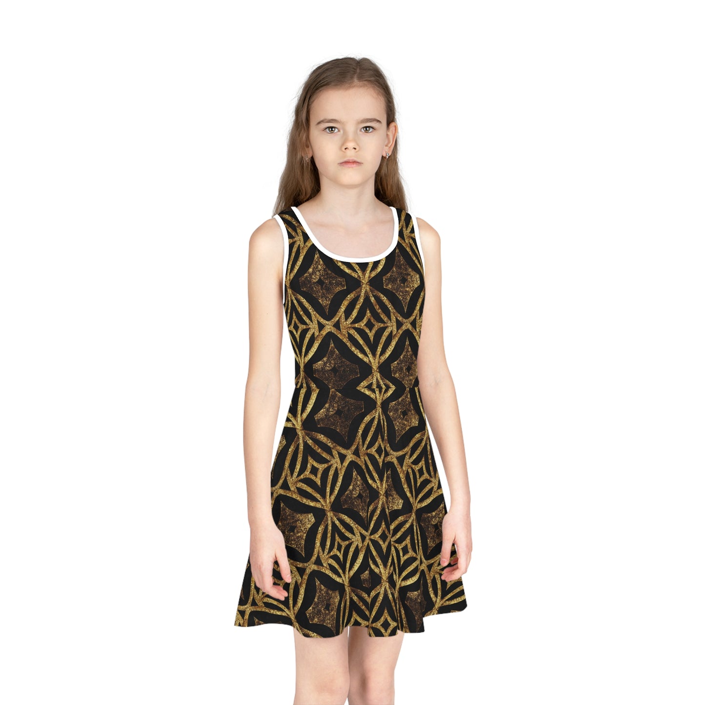 Golden Star Lattice Girls' Sleeveless Sundress