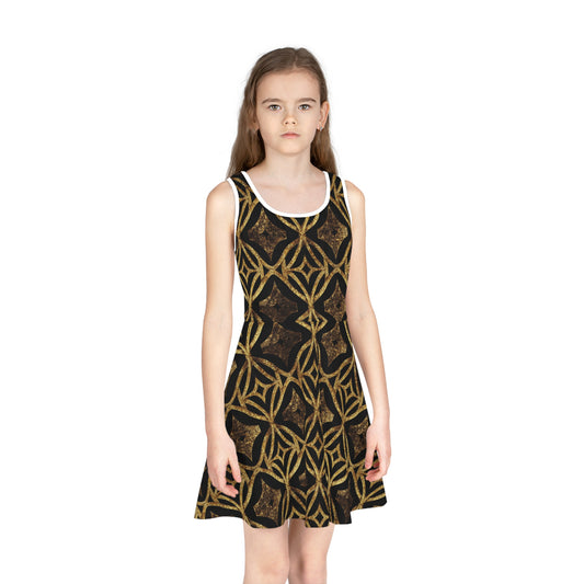 Golden Star Lattice Girls' Sleeveless Sundress