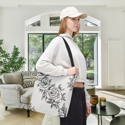 Midnight Rose Sketch Canvas Tote Bag