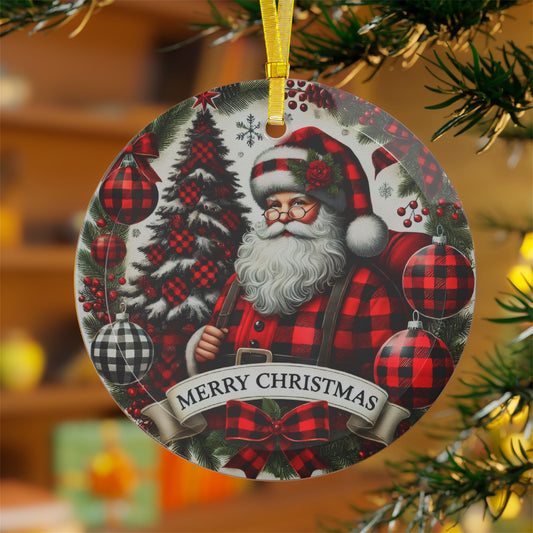 Jolly Santa Wishes Glass Ornament