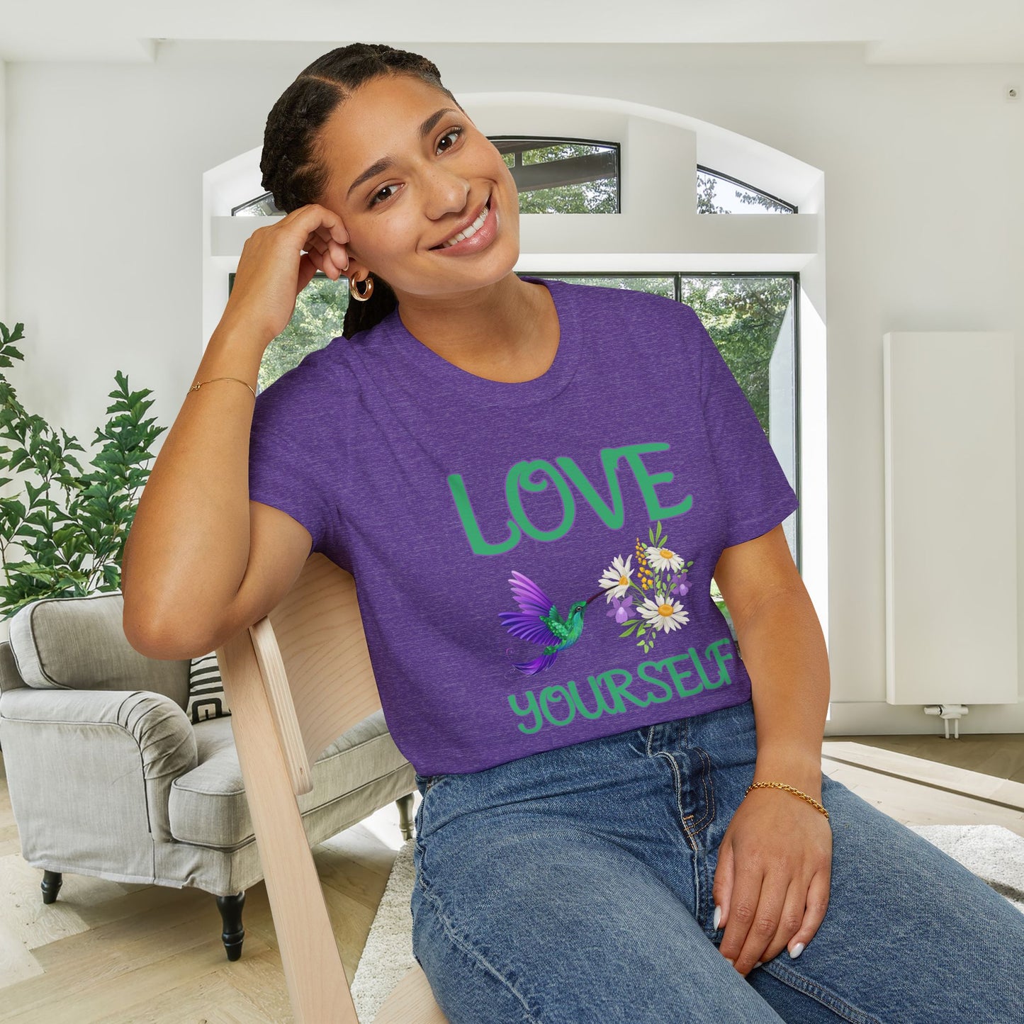Love Yourself w/Hummingbird Adult T-shirt