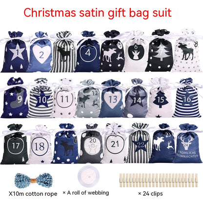 Christmas Advent Calendar Satin Gift Bag Set
