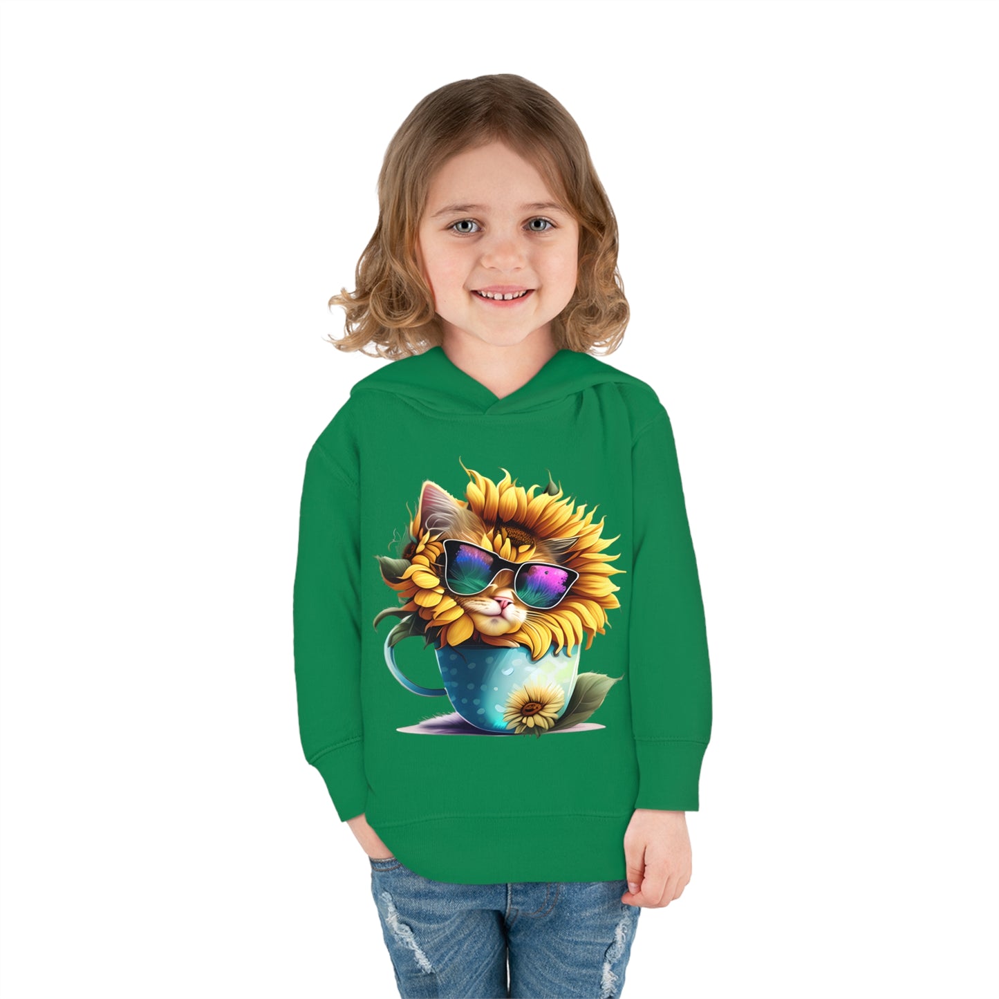 Cool Sunflower Kitten 1 Toddler Pullover Fleece Hoodie