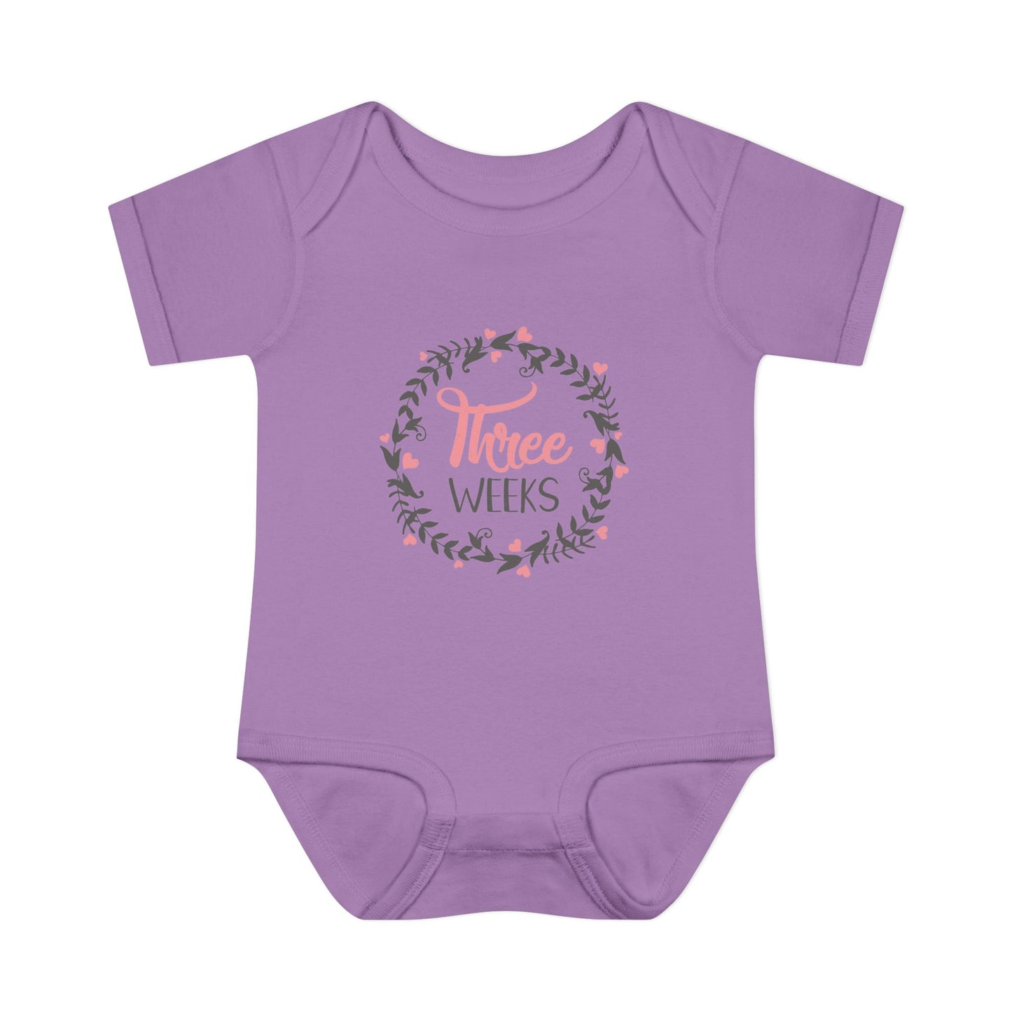 Pink Milestone Wreath Onesie-Three Weeks