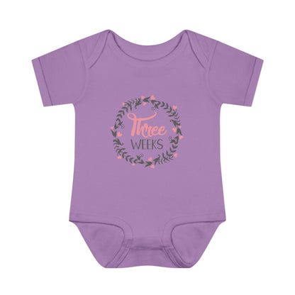 Pink Milestone Wreath Onesie-Three Weeks