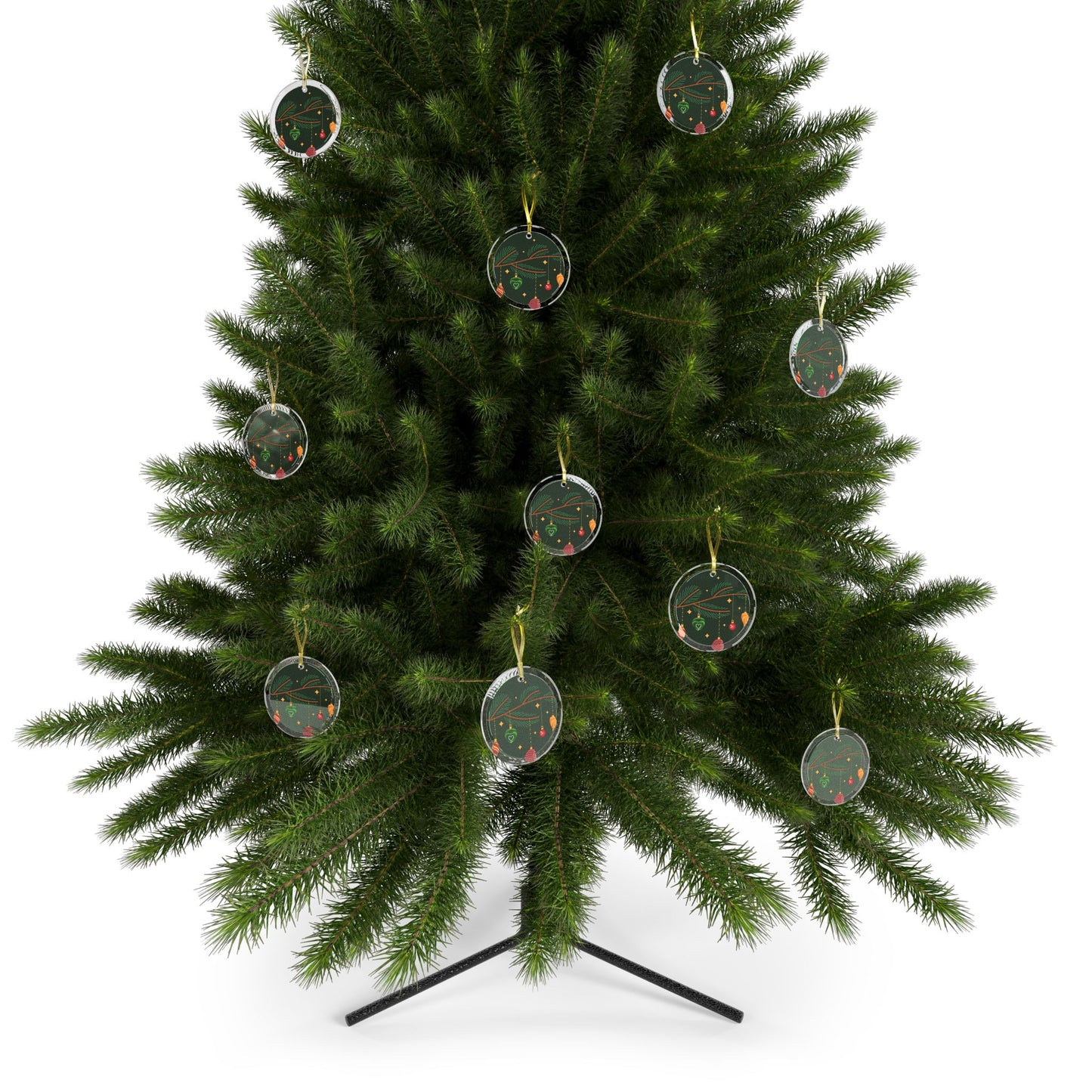 Fir Tree Branch w/Ornaments Glass Ornament