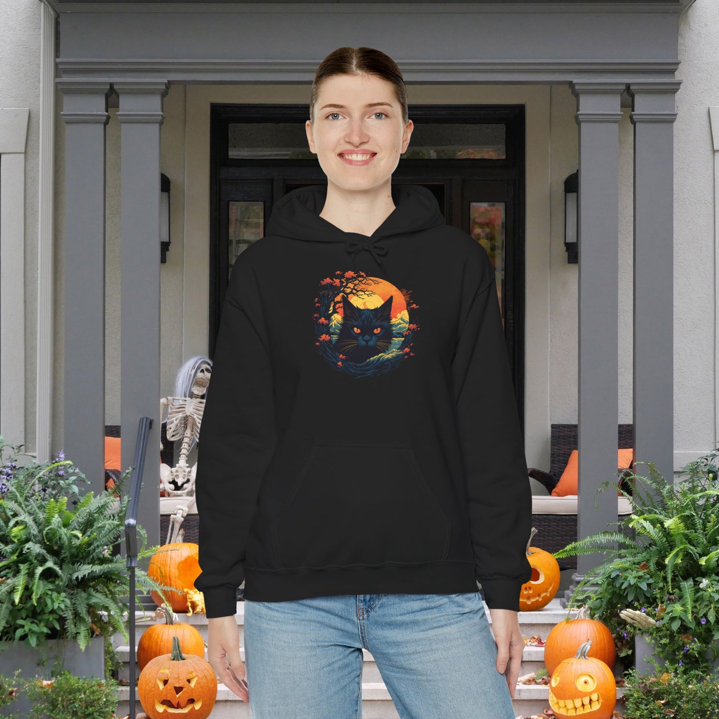 Creepy Black Cat 4 Heavy Blend™ Hooded Sweatshirt