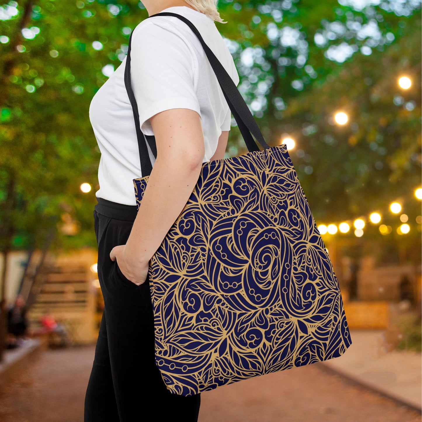 Golden Midnight Radiance Mandala Canvas Tote Bag