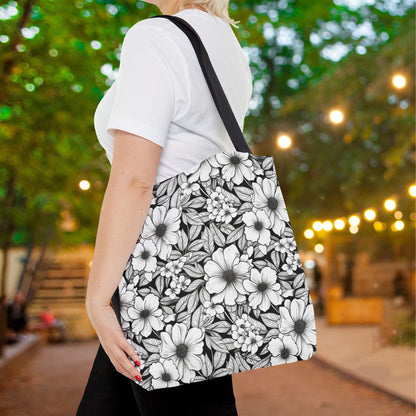 Black & White Forget-Me-Nots Canvas Tote Bag