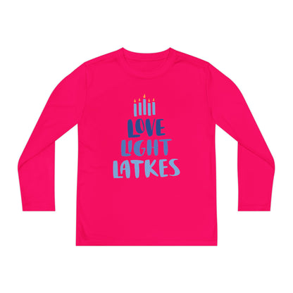Hanukkah Love Light Latkes Youth Long Sleeve Tee