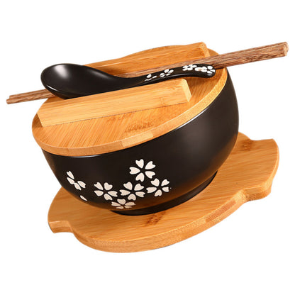 Japanese Style Ceramic Noodle Bowl with Lid