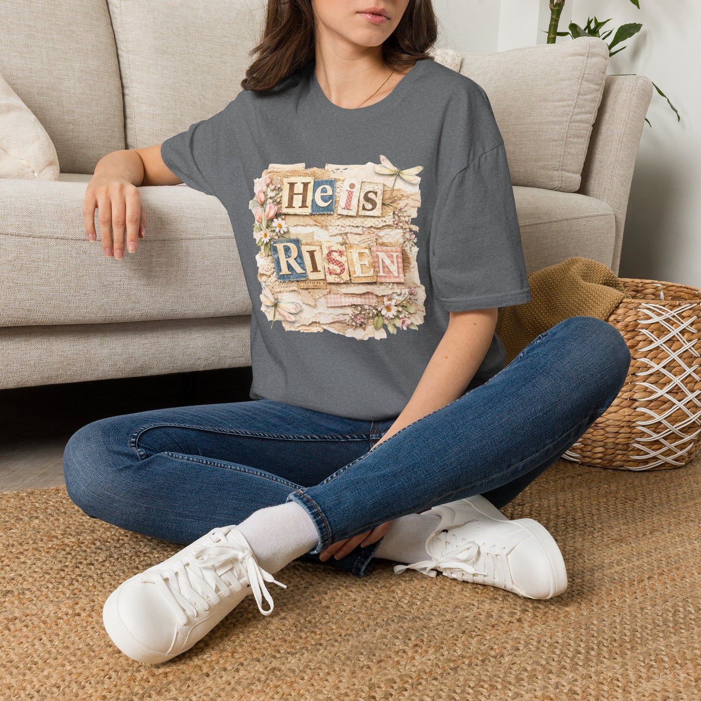 He Is Risen (Lace Collage) Adult T-shirt