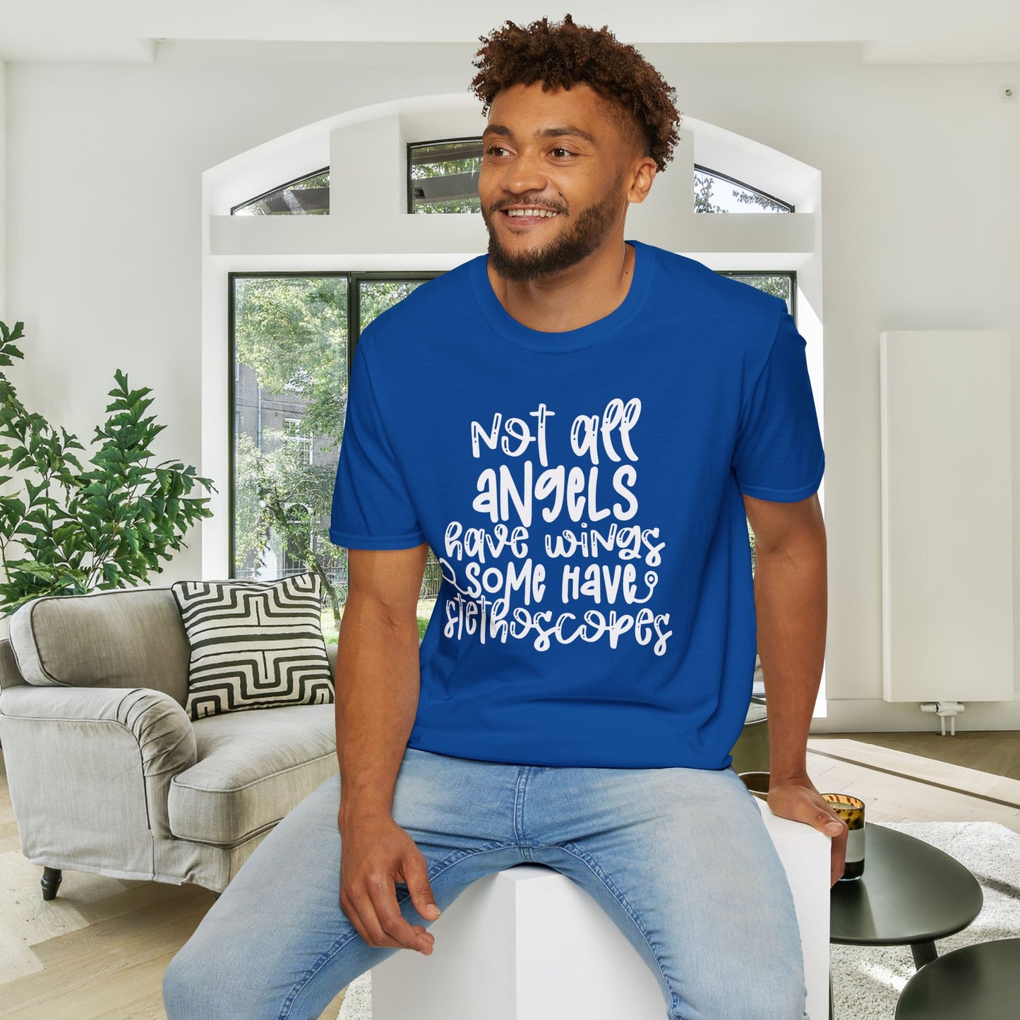 Not All Angels Wear Capes Some Wear Stethoscopes Adult T-shirt